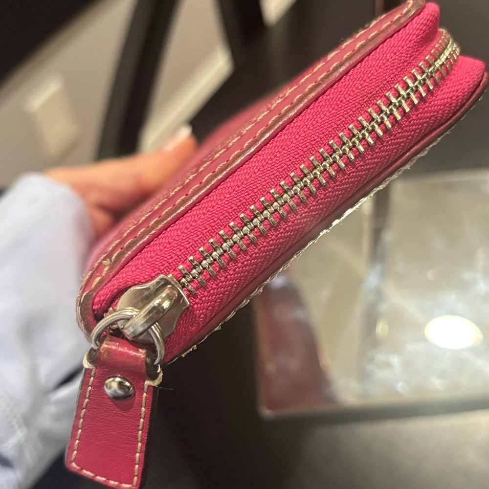 COACH Pink Signature Stripe Zip Around Wallet | Accordion Continental - Picture 7 of 14